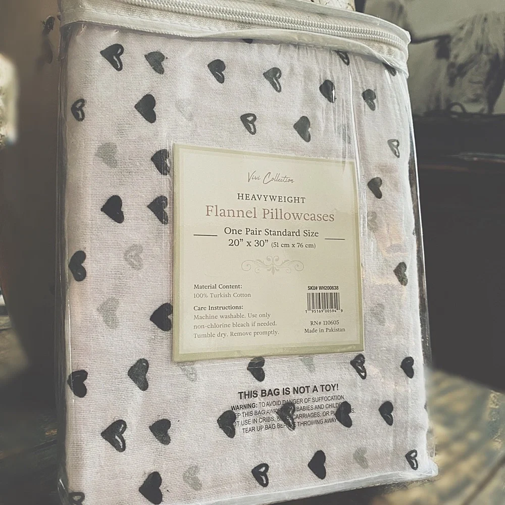 Standard Flannel Pillowcases - Black & White Rainbows/Hearts - Turkish Cotton